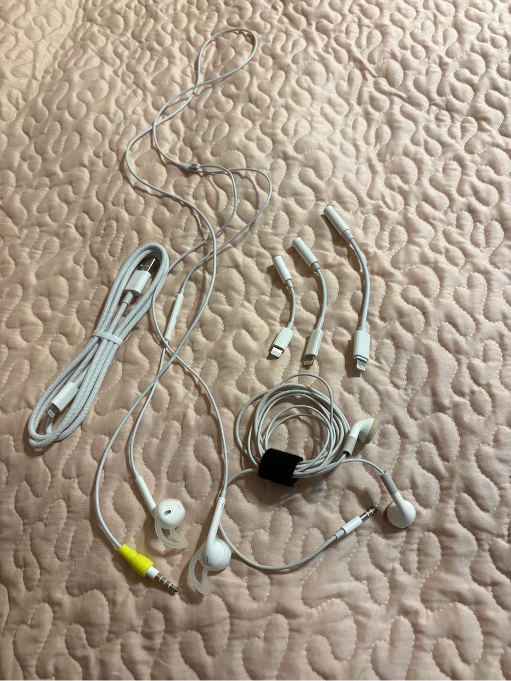 Apple White Lightning Earbuds and Multiple Lightning Adapters